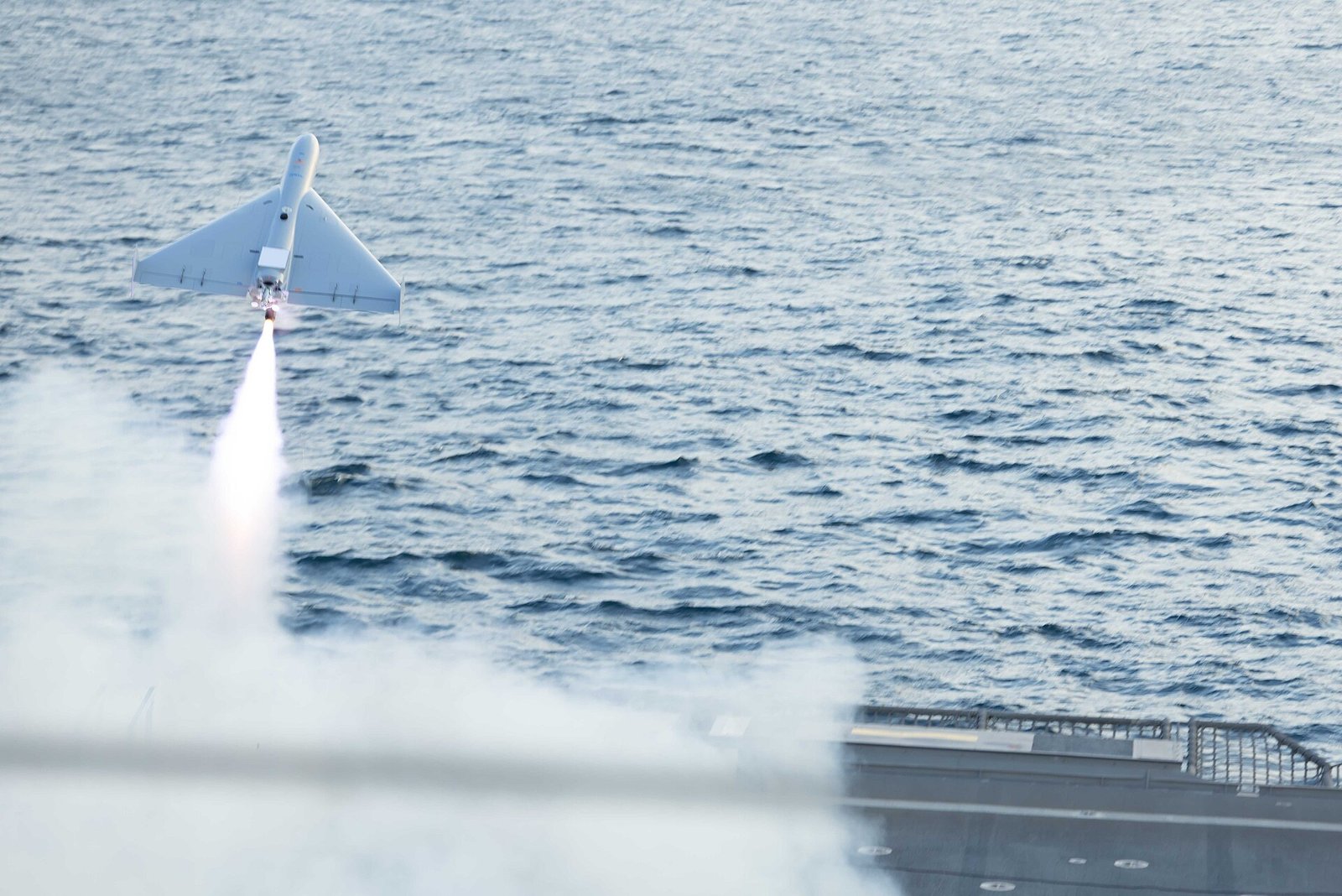 LUCAS drone launching from the USS Santa Barbara in the Arabian Gulf