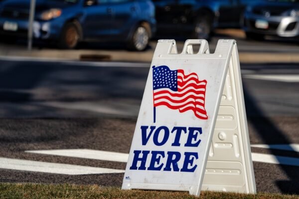 Vote Here sign outside a polling place