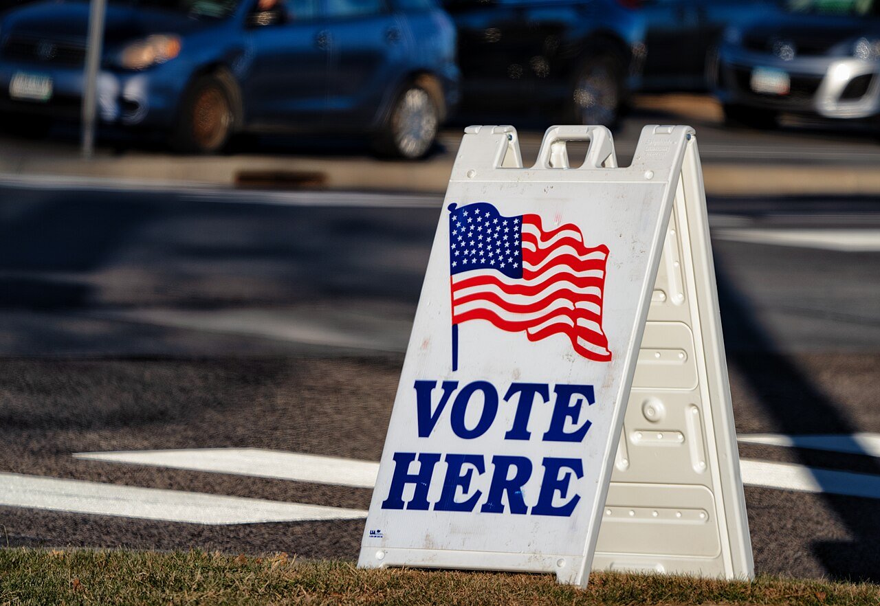 Vote Here sign outside a polling place
